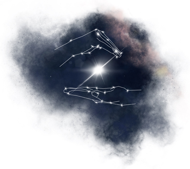 Deux mains en forme de constellation enveloppant une étoile par l'Atelier Jour de Lune 2